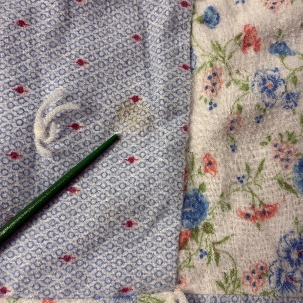 Handmade Baby Lap Quilt Blue Floral Block Yarn Ties 31.5x42 Blanket Cottagecore